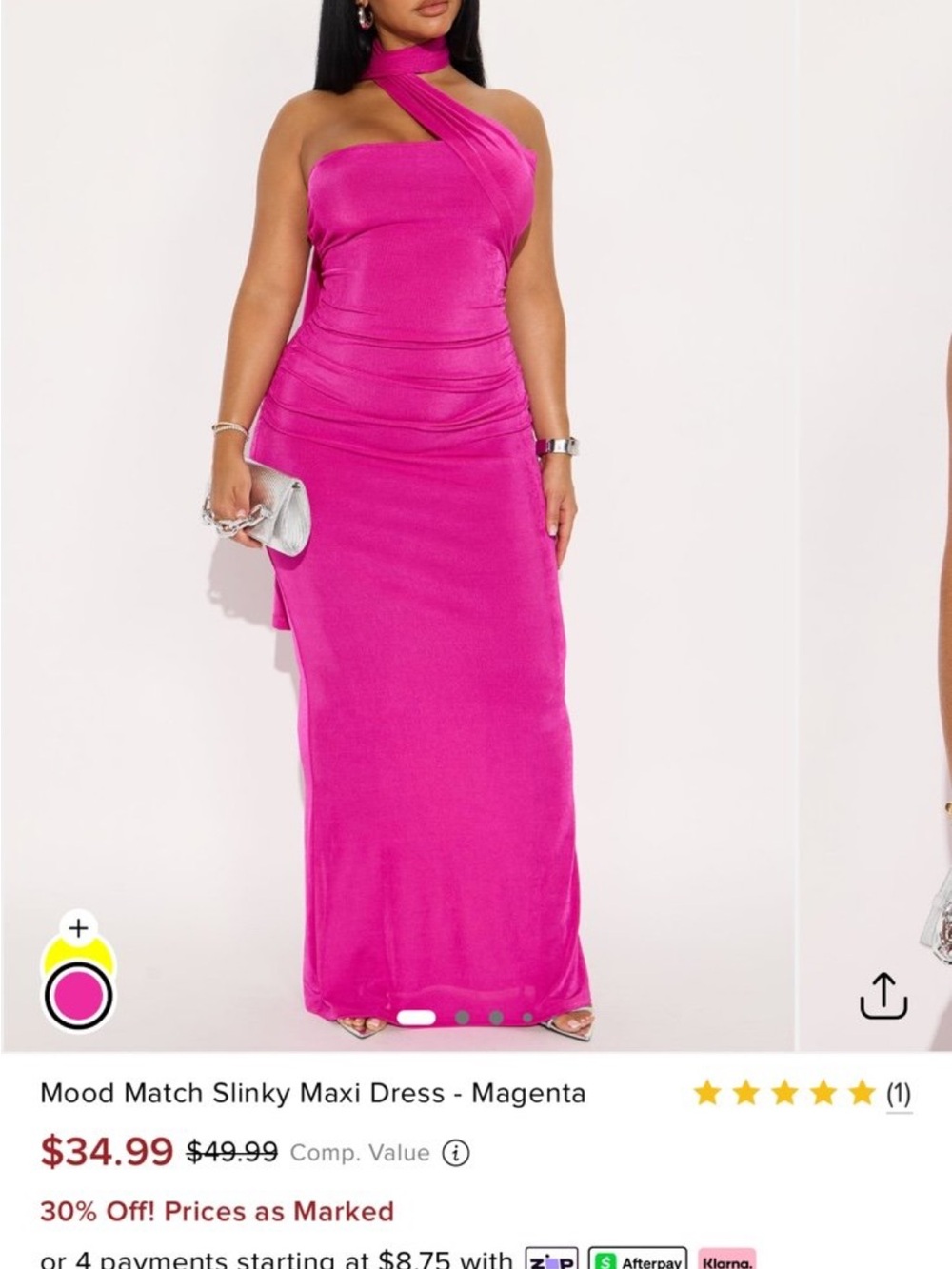 Fashion Nova Magenta One-Shoulder Slinky Maxi Dress